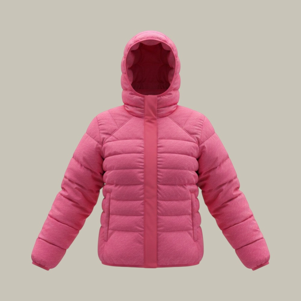 Champion Kids Pink Heathered Hooded Puffer Jacket Thumbhole Cuffs Sporty - Picture 2 of 2